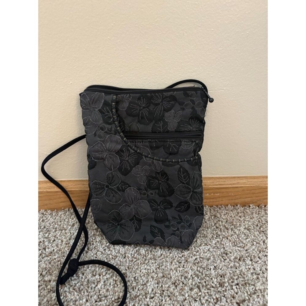 Maruca Black Floral Bucket Crossbody Bag